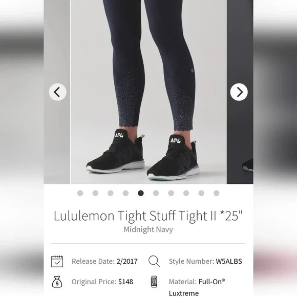Lululemon Tight Stuff Tights II Leggings 25" in Navy with Silver Scallop Hem 4 - Picture 15 of 16